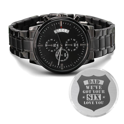 Engraved Watch We've Got Your Six (Charcoal Black) – Men's Watch